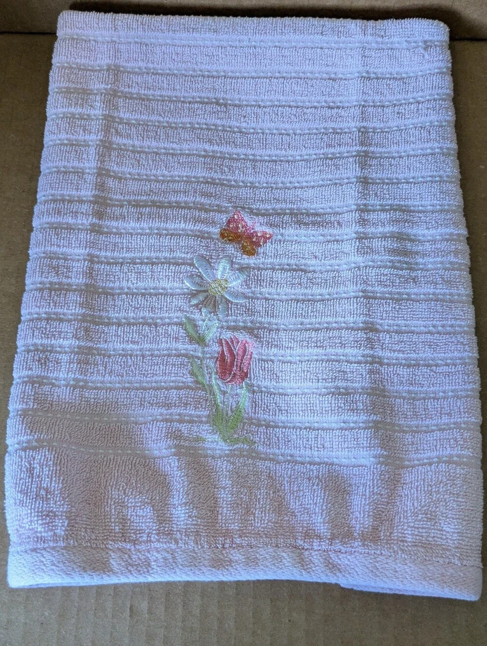 Towel Embroidered Pink Floral Hand Towel  with Butterly 100% Cotton